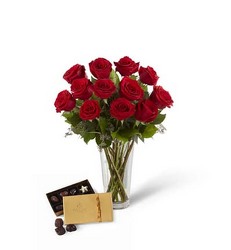 The FTD Red Rose & Godiva Bouquet from Backstage Florist in Richardson, Texas